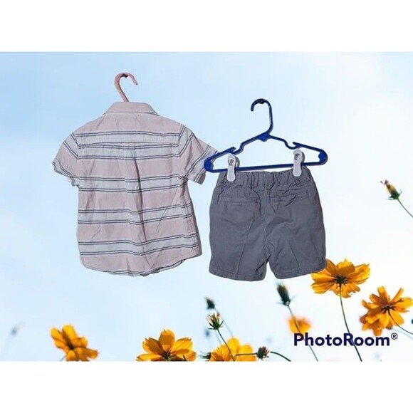 Boy's Children's Place 2Pc Pink and Gray Stripe Set Size 2T(E6) - Picture 2 of 2